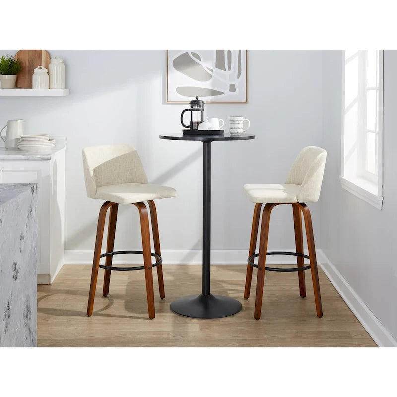 Tabourets de bar à hauteur fixe avec piètement en bois de noyer (lot de 2)