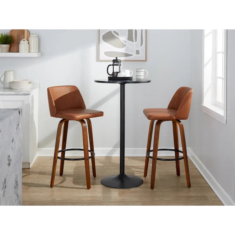 Tabourets de bar à hauteur fixe avec piètement en bois de noyer (lot de 2)