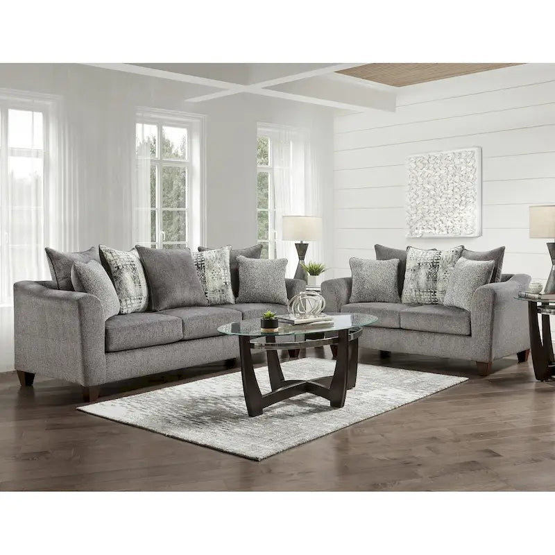 Ensemble de mobilier de salon deux pièces, canapé et causeuse, couleur ardoise Tori.