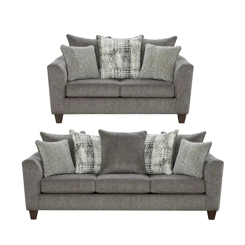Ensemble de mobilier de salon deux pièces, canapé et causeuse, couleur ardoise Tori.