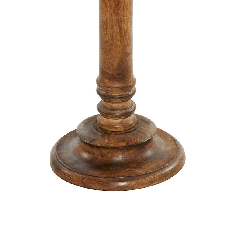 Table d'appoint en bois de manguier avec motifs d'éléphants ou floraux finement sculptés à la main, base tournée - marron foncé.