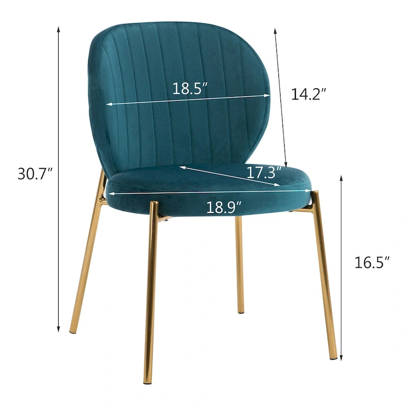 Chaises de salle à manger en velours, petites chaises d'appoint mignonnes avec pieds en métal doré, lot de 2