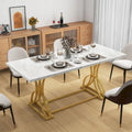 Une table à manger rectangulaire en bois et métal, de style rustique, pouvant accueillir 6 à 8 personnes.