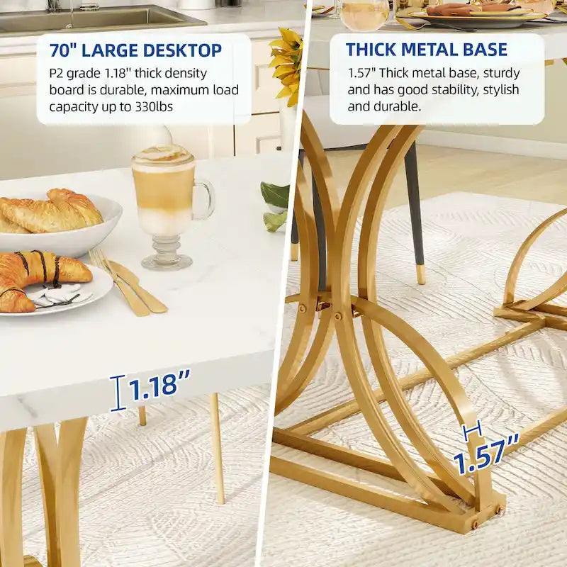Une table à manger rectangulaire en bois et métal, de style rustique, pouvant accueillir 6 à 8 personnes.