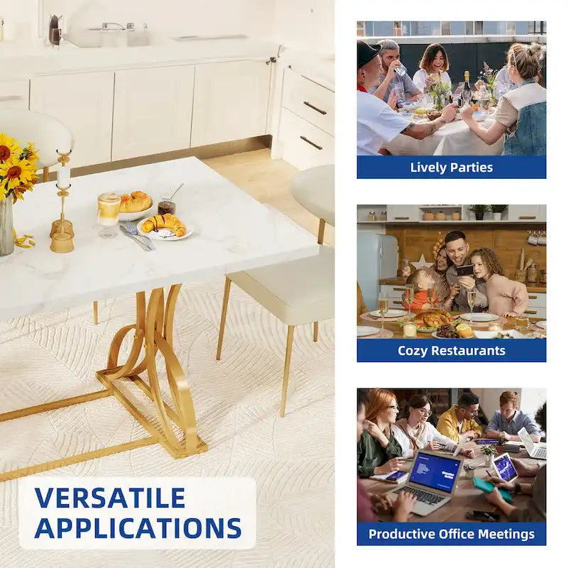 Une table à manger rectangulaire en bois et métal, de style rustique, pouvant accueillir 6 à 8 personnes.