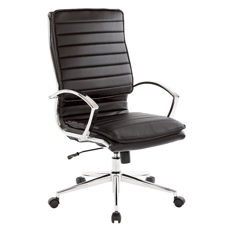 Fauteuil de direction professionnel à dossier haut en similicuir avec piètement chromé et accoudoirs amovibles