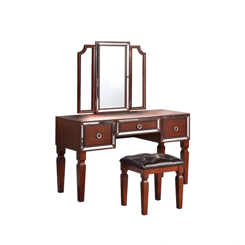 Ensemble coiffeuse avec tabouret en tissu et bois