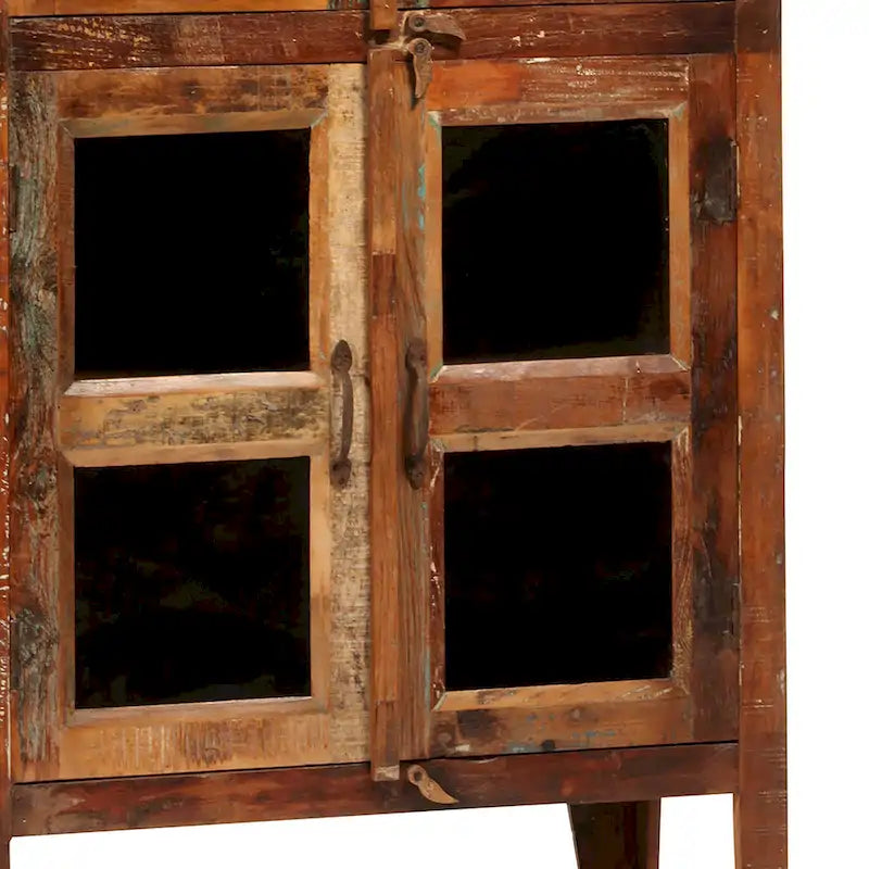 Casier de 213 cm en bois de manguier recyclé et verre, avec peinture vieillie de haute qualité