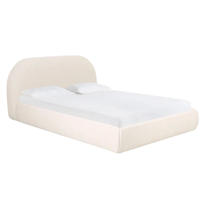 Lit king-size en velours texturé couleur crème