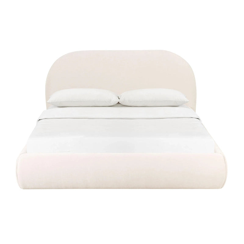 Lit king-size en velours texturé couleur crème