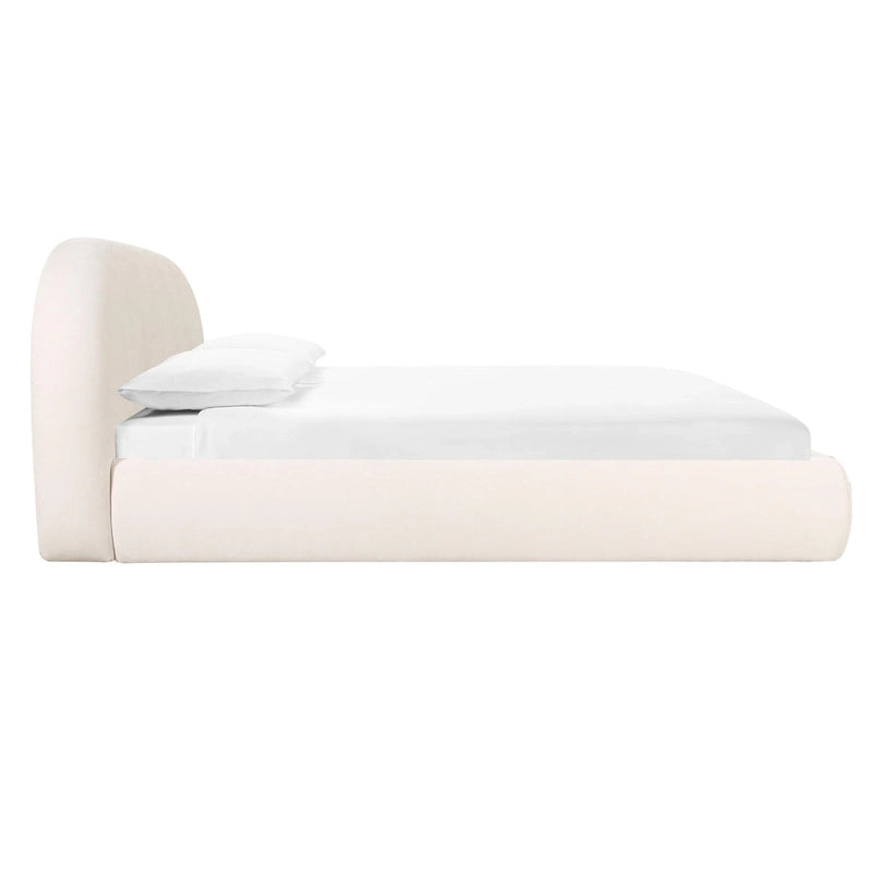 Lit king-size en velours texturé couleur crème