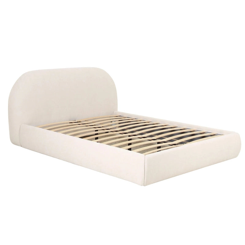 Lit king-size en velours texturé couleur crème