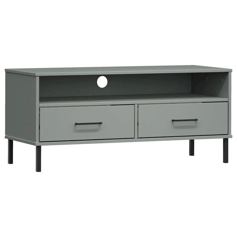 Meuble TV XL/Meuble TV/Console TV, pieds en métal, bois de pin massif - 41,7 x 15,7 x 18,3 cm