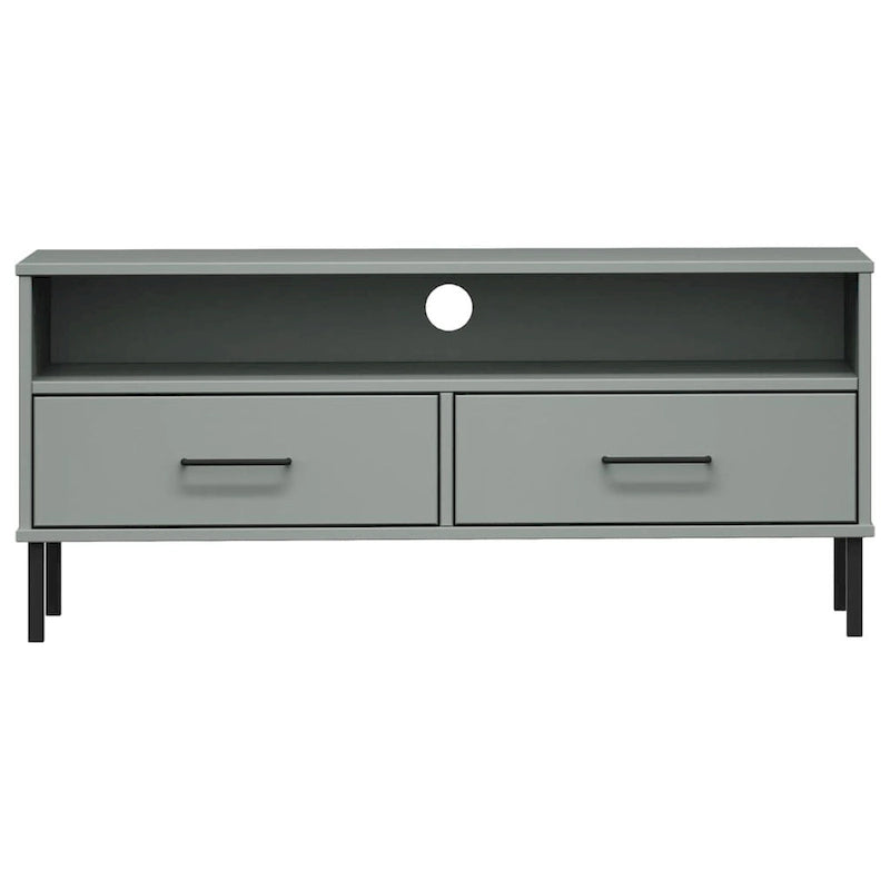 Meuble TV XL/Meuble TV/Console TV, pieds en métal, bois de pin massif - 41,7 x 15,7 x 18,3 cm
