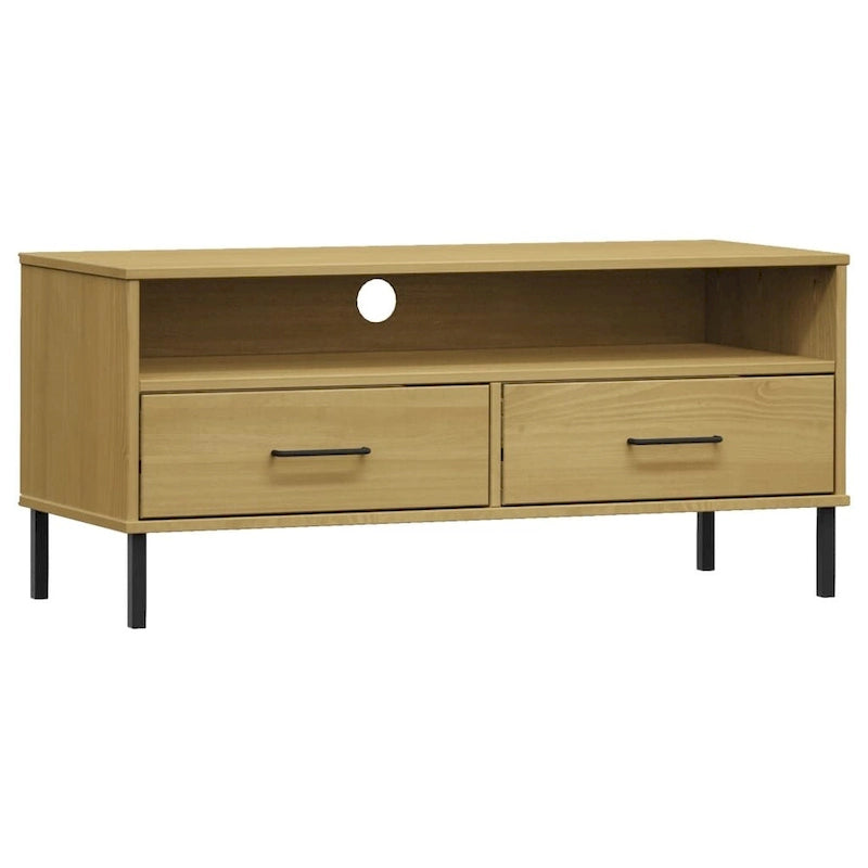 Meuble TV XL/Meuble TV/Console TV, pieds en métal, bois de pin massif - 41,7 x 15,7 x 18,3 cm
