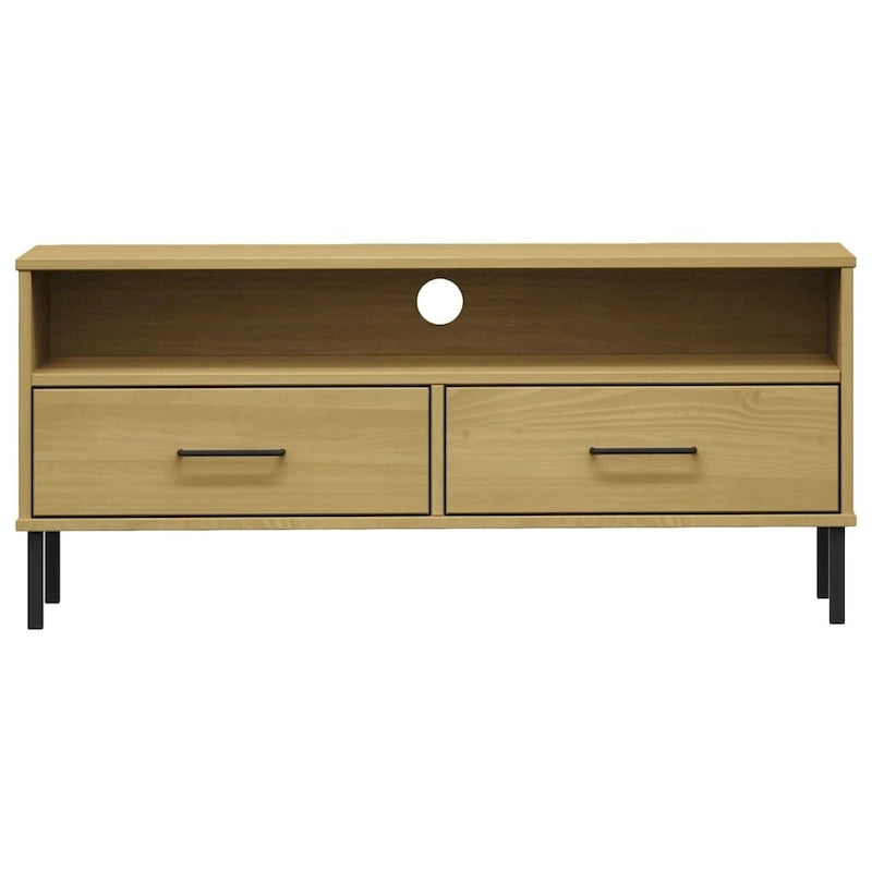 Meuble TV XL/Meuble TV/Console TV, pieds en métal, bois de pin massif - 41,7 x 15,7 x 18,3 cm