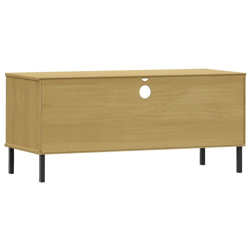 Meuble TV XL/Meuble TV/Console TV, pieds en métal, bois de pin massif - 41,7 x 15,7 x 18,3 cm