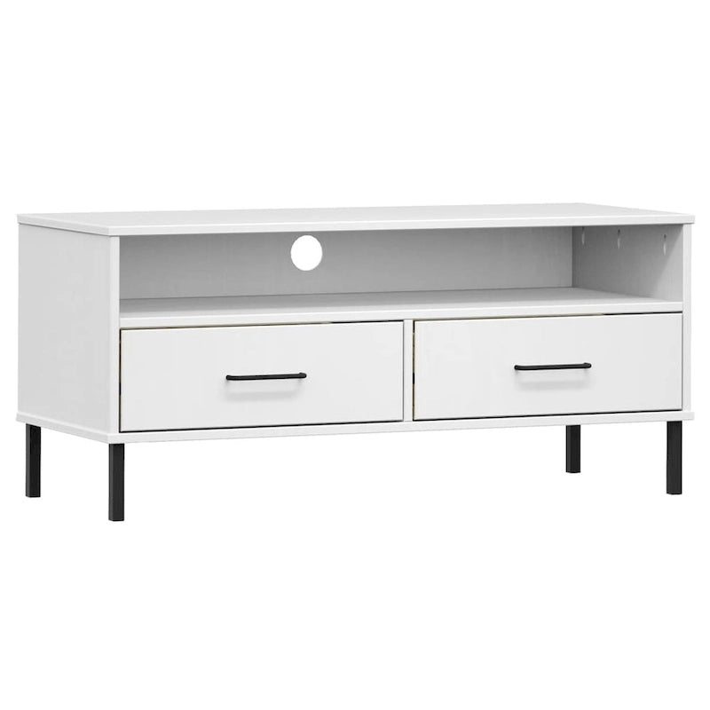 Meuble TV XL/Meuble TV/Console TV, pieds en métal, bois de pin massif - 41,7 x 15,7 x 18,3 cm
