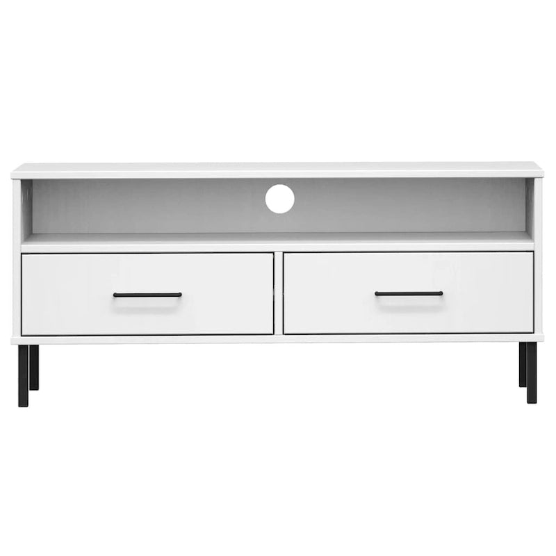 Meuble TV XL/Meuble TV/Console TV, pieds en métal, bois de pin massif - 41,7 x 15,7 x 18,3 cm