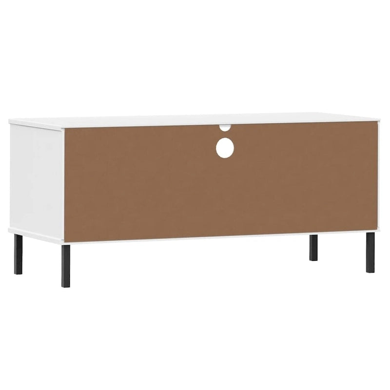 Meuble TV XL/Meuble TV/Console TV, pieds en métal, bois de pin massif - 41,7 x 15,7 x 18,3 cm