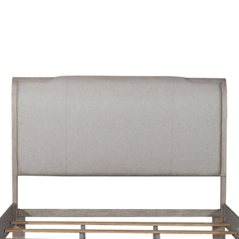 Lit King-size rembourré couleur taupe délavé et champagne argenté