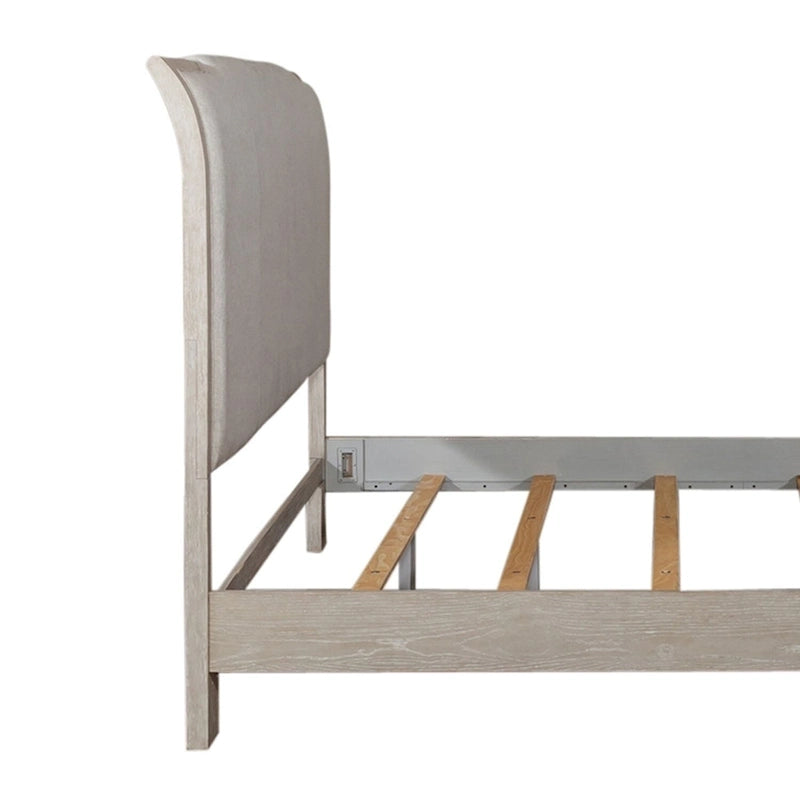 Lit King-size rembourré couleur taupe délavé et champagne argenté