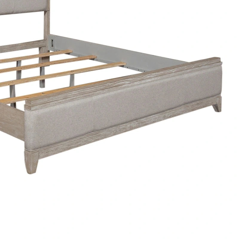 Lit King-size rembourré couleur taupe délavé et champagne argenté