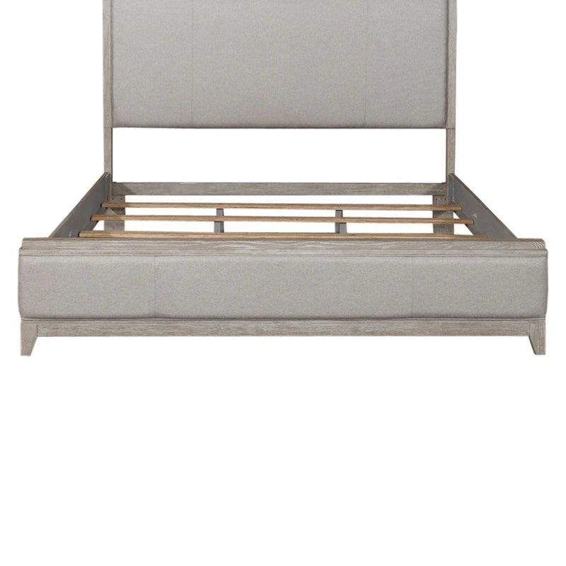 Lit King-size rembourré couleur taupe délavé et champagne argenté