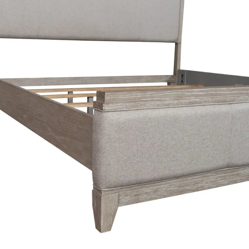 Lit King-size rembourré couleur taupe délavé et champagne argenté