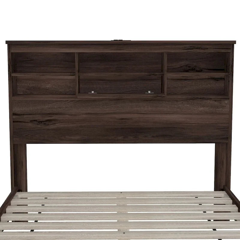 Ensembles de chambre à coucher 4 pièces grand lit (Queen Size) en bois vintage avec 2 tables de chevet et 1 commode