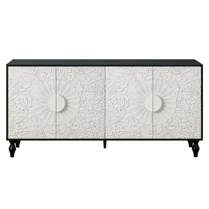 Cabinet vintage blanc à grandes facettes sculptées
