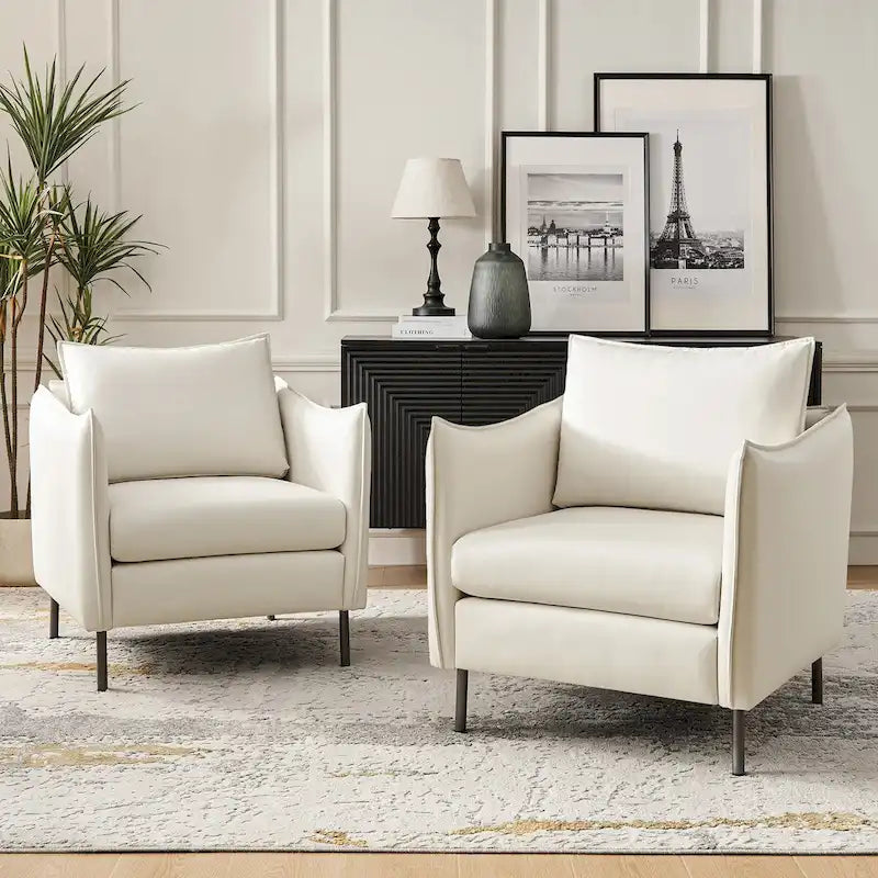 Fauteuil moderne en tissu résistant aux rayures avec pieds en métal noir, deux fauteuils par lot.
