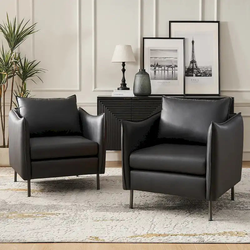 Fauteuil moderne en tissu résistant aux rayures avec pieds en métal noir, deux fauteuils par lot.