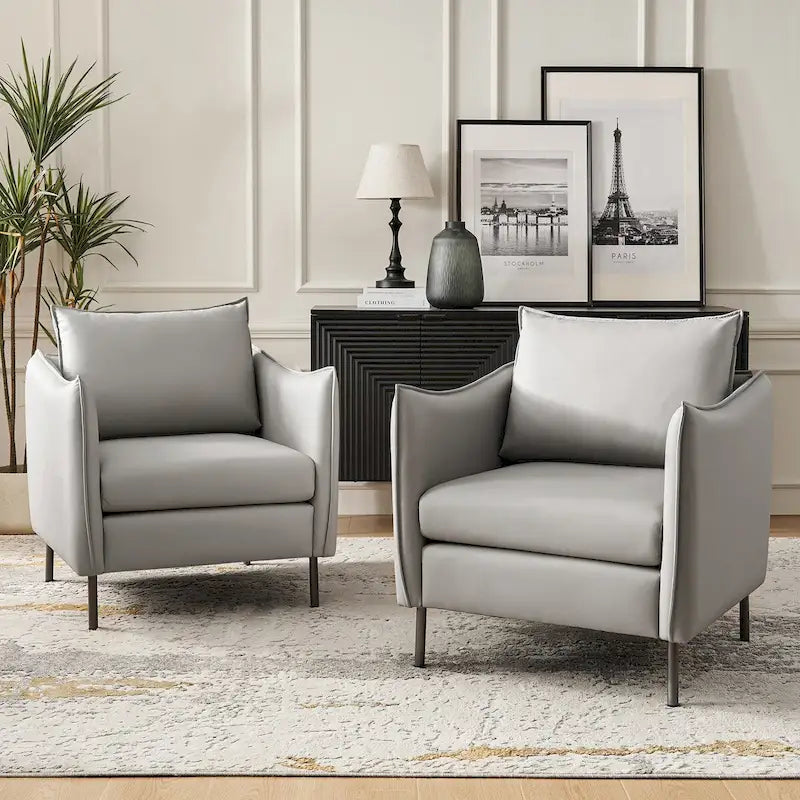 Fauteuil moderne en tissu résistant aux rayures avec pieds en métal noir, deux fauteuils par lot.