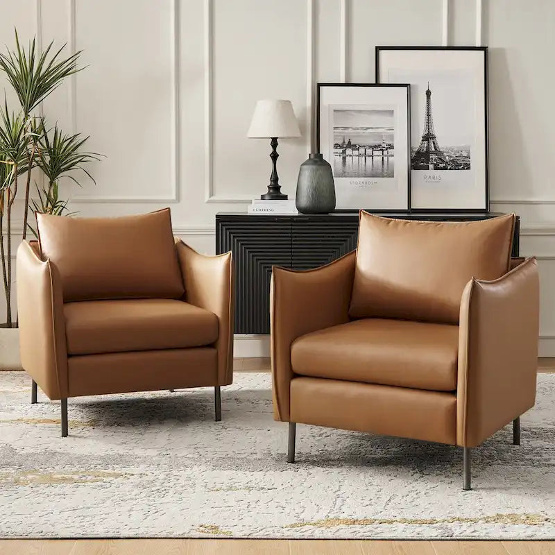 Fauteuil moderne en tissu résistant aux rayures avec pieds en métal noir, deux fauteuils par lot.