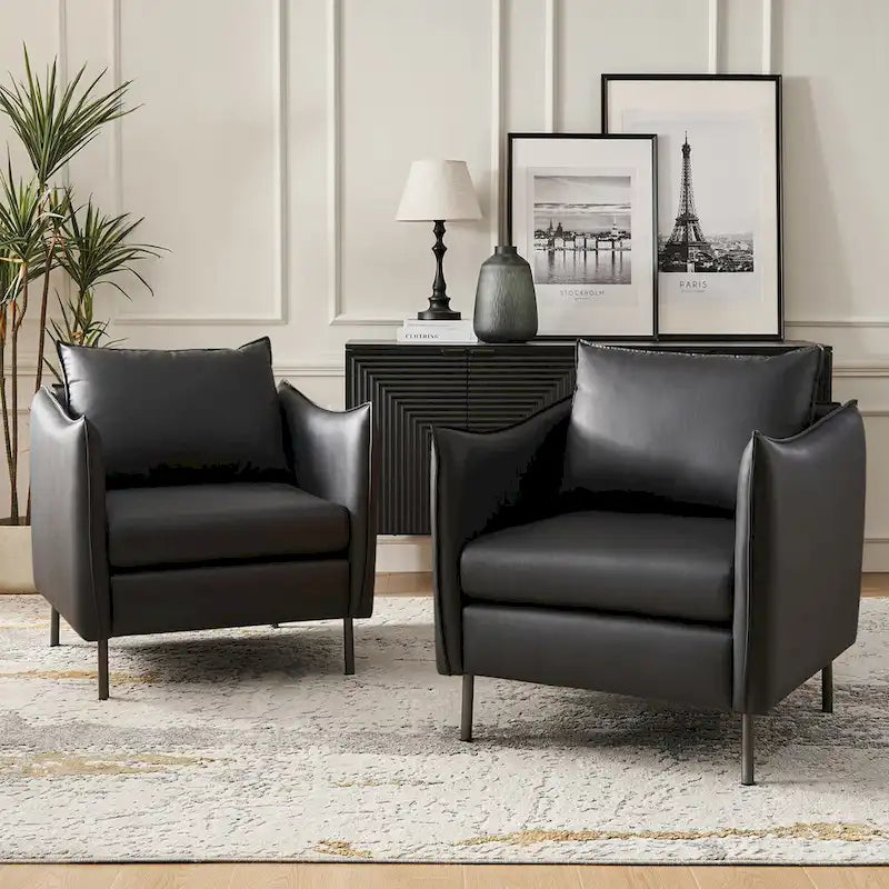 Fauteuil moderne en tissu résistant aux rayures avec pieds en métal noir, deux fauteuils par lot.