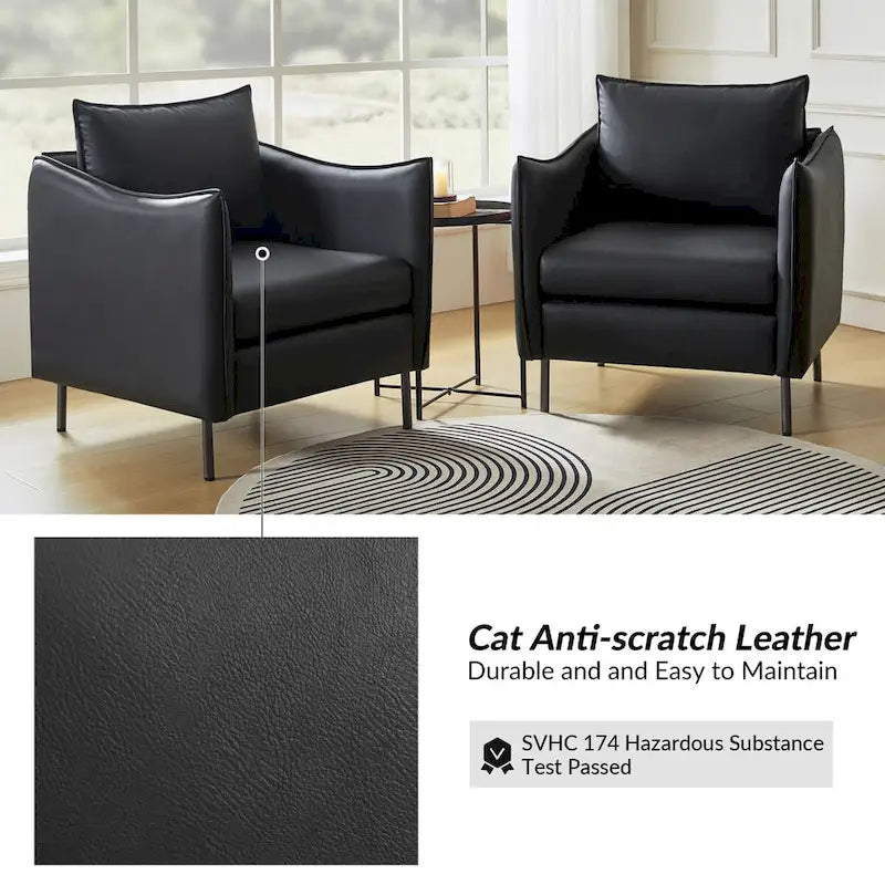 Fauteuil moderne en tissu résistant aux rayures avec pieds en métal noir, deux fauteuils par lot.