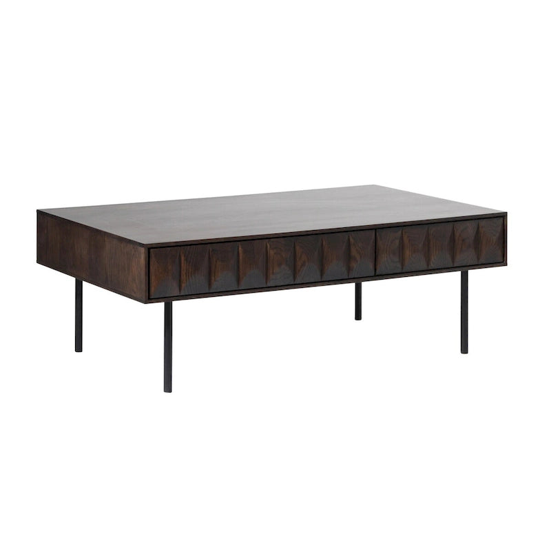 Table basse moderne à deux tiroirs de 46 pouces de large, couleur chêne expresso - 28 pouces de large x 46 pouces de long x 16,5 pouces de haut