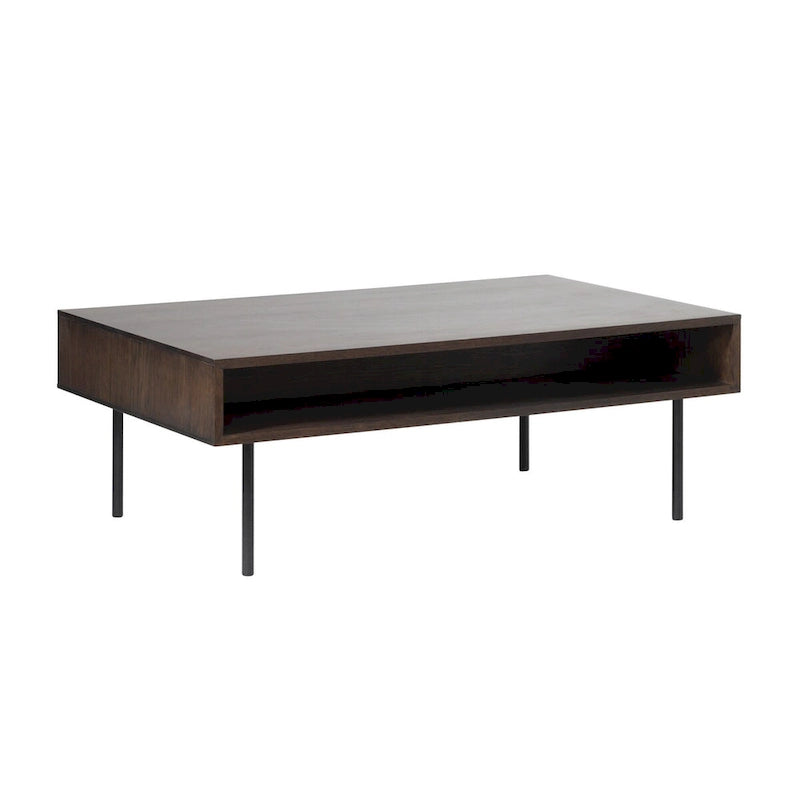 Table basse moderne à deux tiroirs de 46 pouces de large, couleur chêne expresso - 28 pouces de large x 46 pouces de long x 16,5 pouces de haut