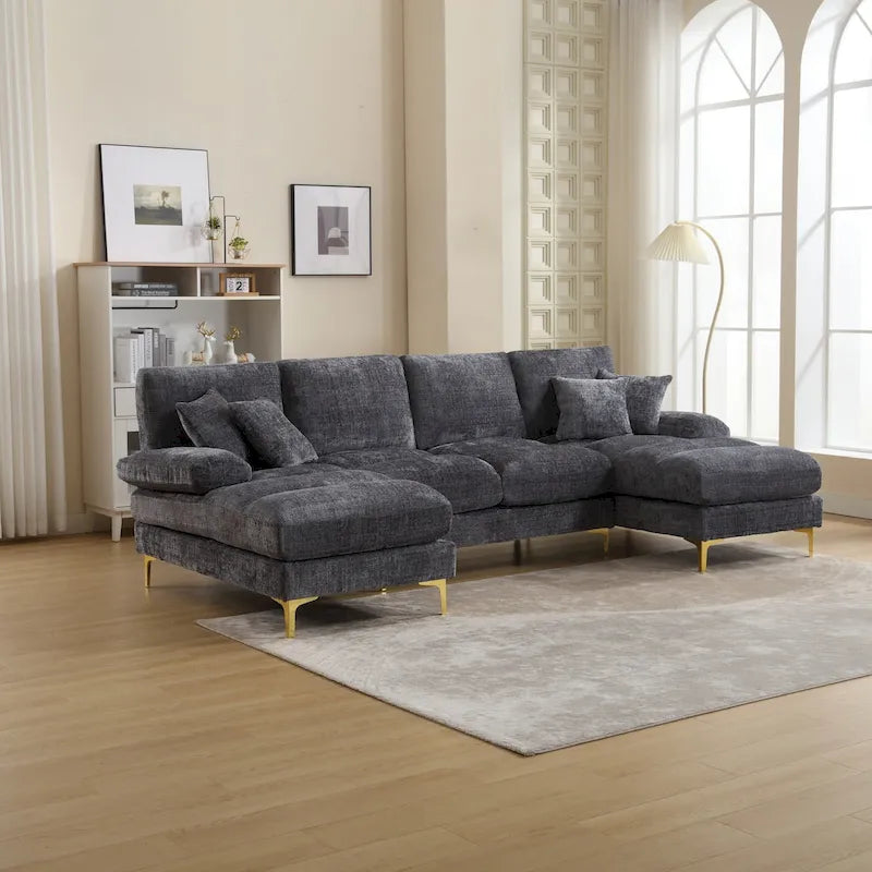 Canapé modulaire moderne en tissu chenille grand format en forme de U