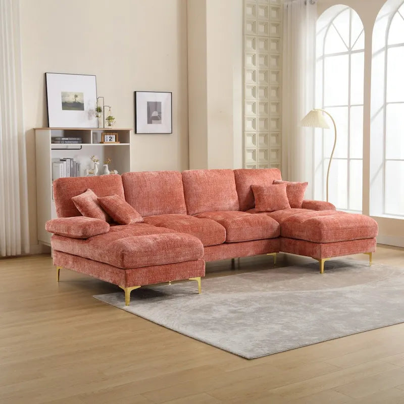 Canapé modulaire moderne en tissu chenille grand format en forme de U