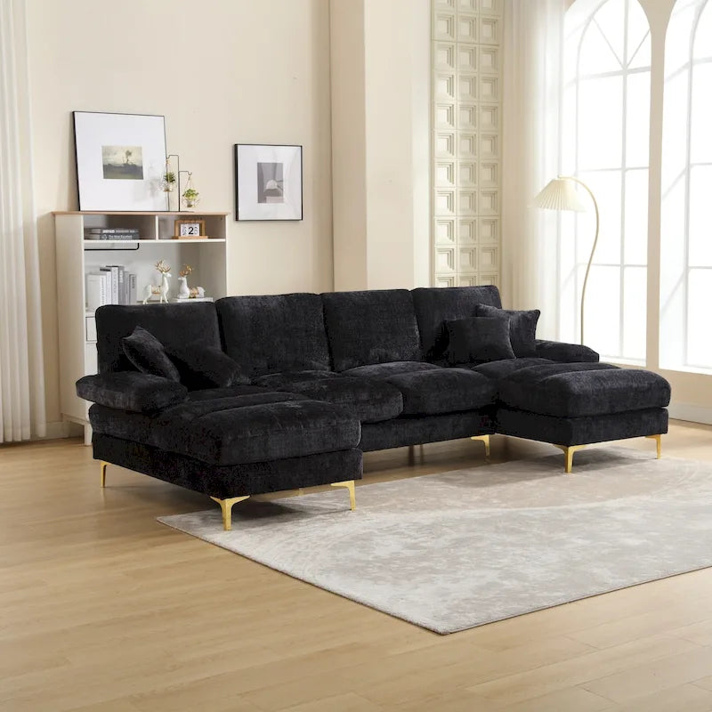 Canapé modulaire moderne en tissu chenille grand format en forme de U