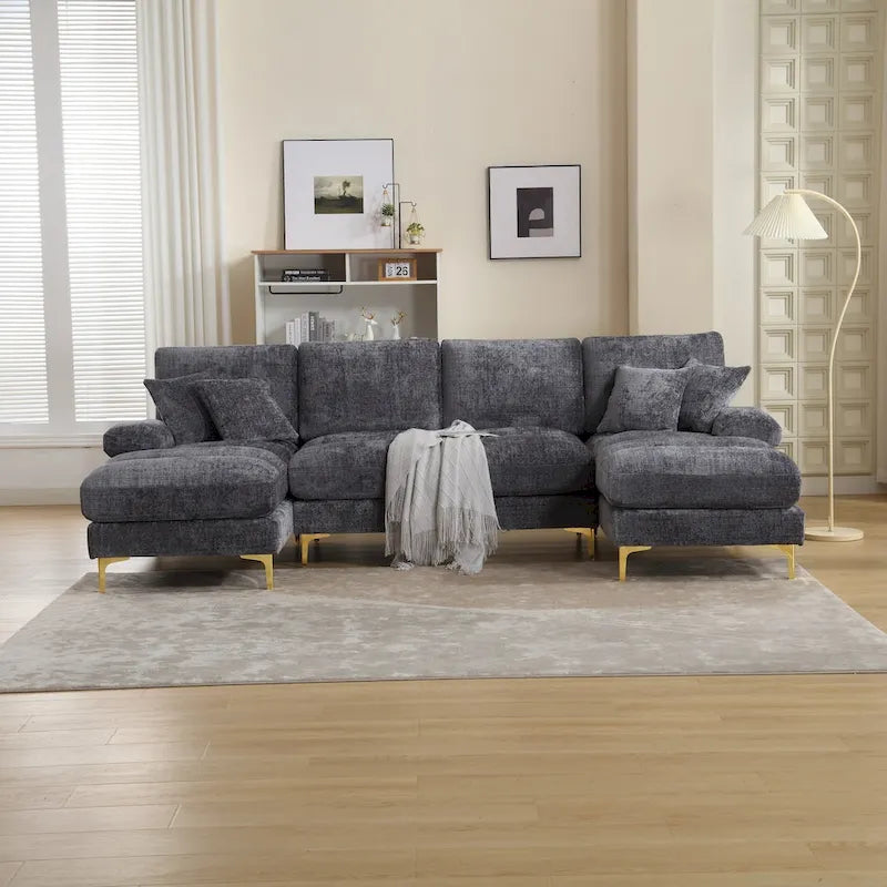 Canapé modulaire moderne en tissu chenille grand format en forme de U