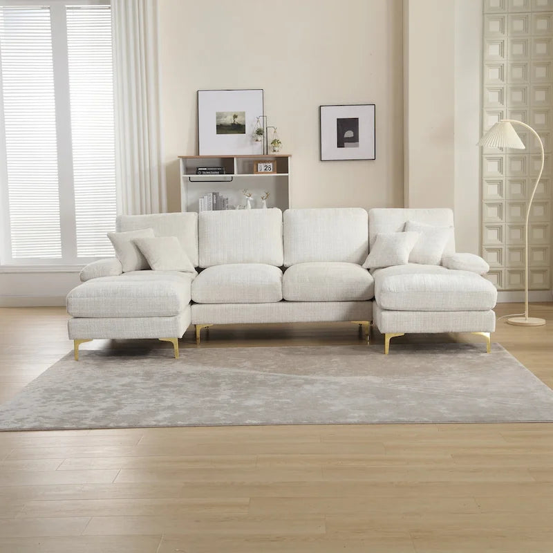 Canapé modulaire moderne en tissu chenille grand format en forme de U