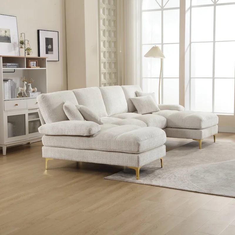 Canapé modulaire moderne en tissu chenille grand format en forme de U