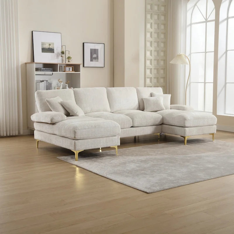 Canapé modulaire moderne en tissu chenille grand format en forme de U