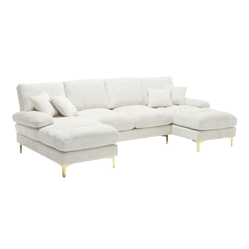 Canapé modulaire moderne en tissu chenille grand format en forme de U