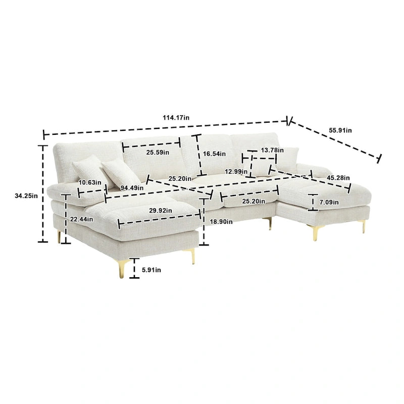 Canapé modulaire moderne en tissu chenille grand format en forme de U