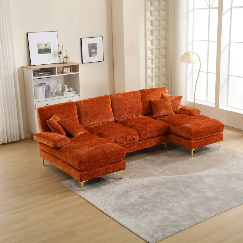 Canapé modulaire moderne en tissu chenille grand format en forme de U