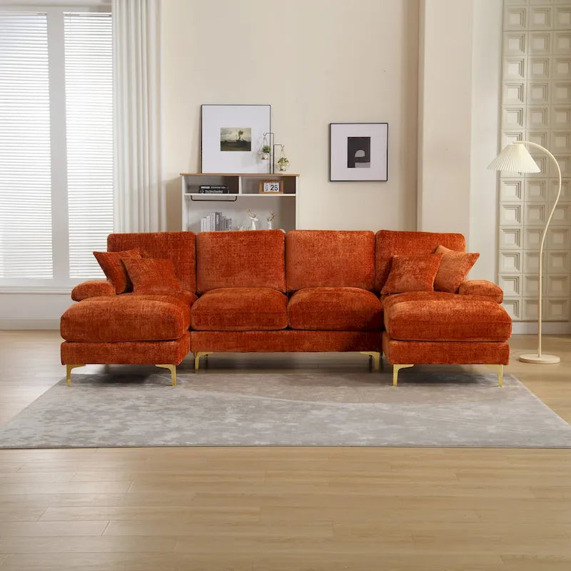 Canapé modulaire moderne en tissu chenille grand format en forme de U